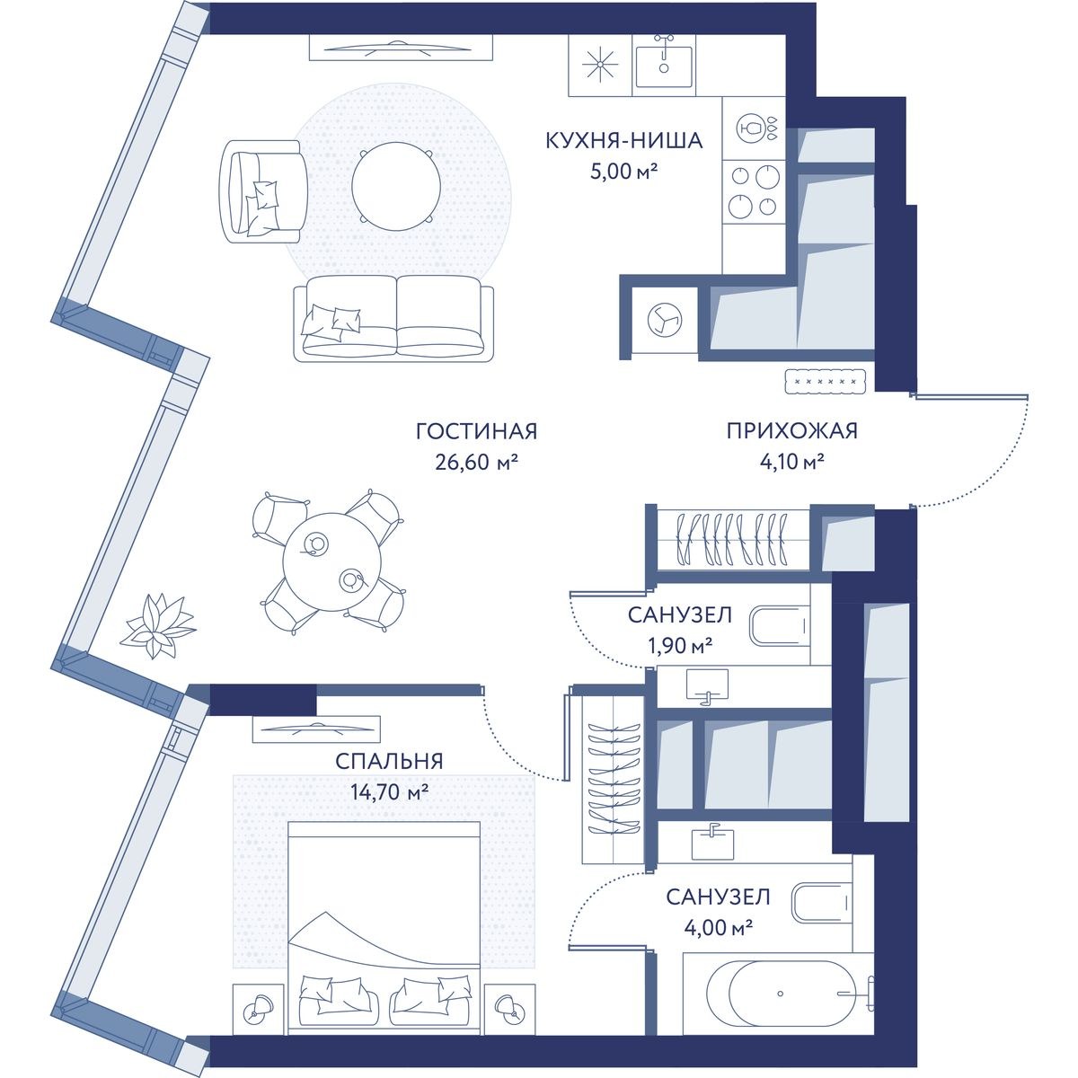 Планировка 56.3 м²