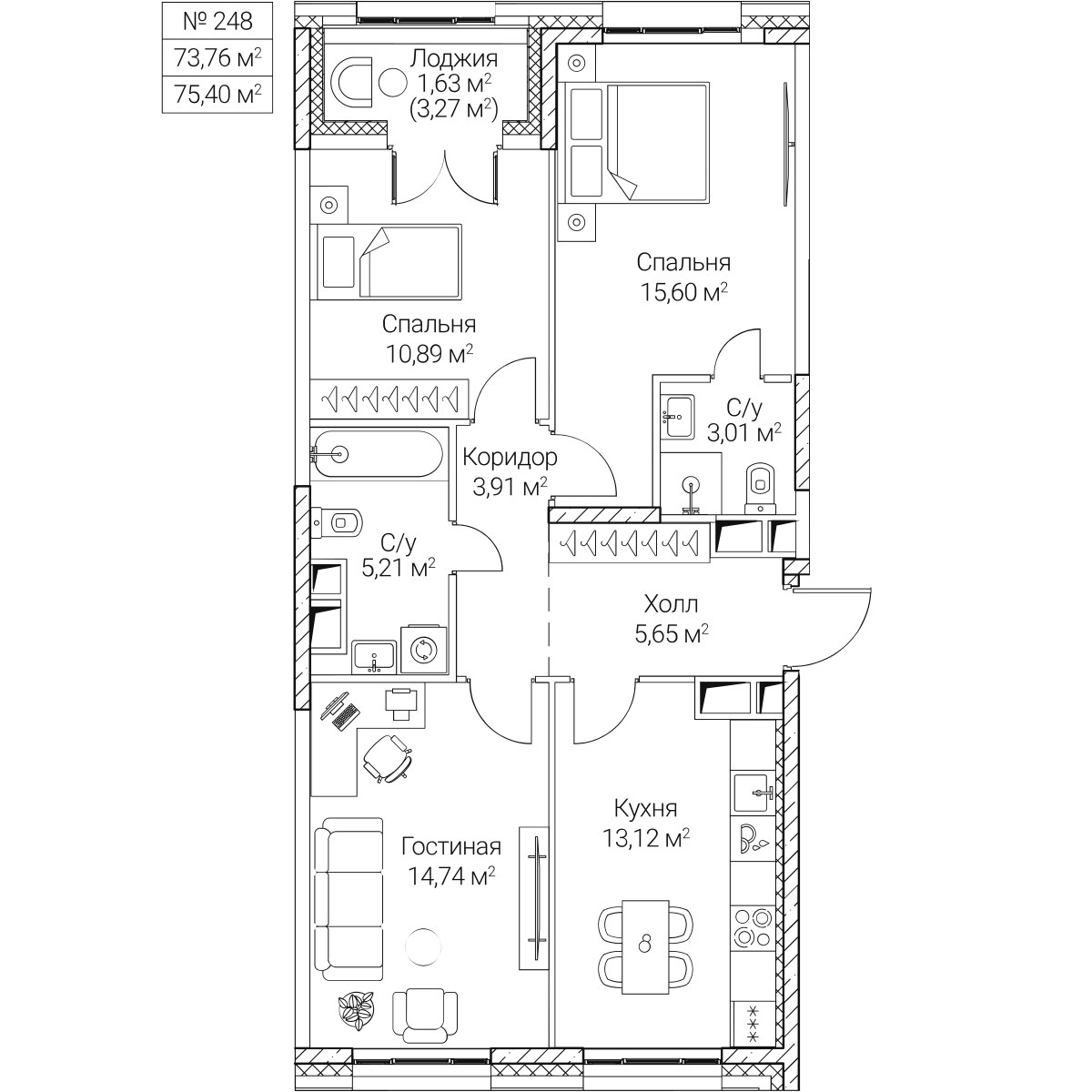 Планировка 73.76 м²