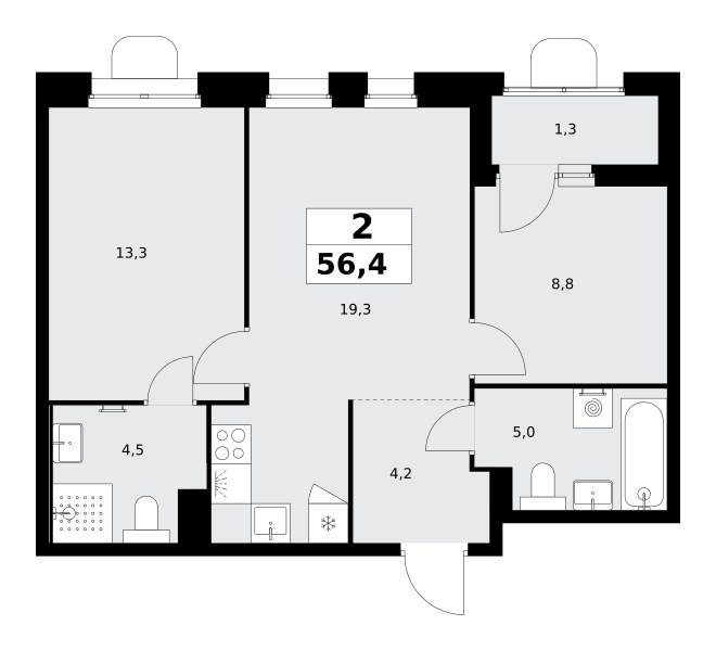 Планировка 56.4 м²