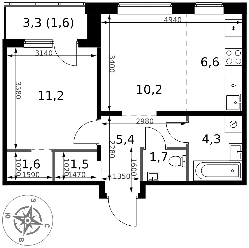 Планировка 44.1 м²