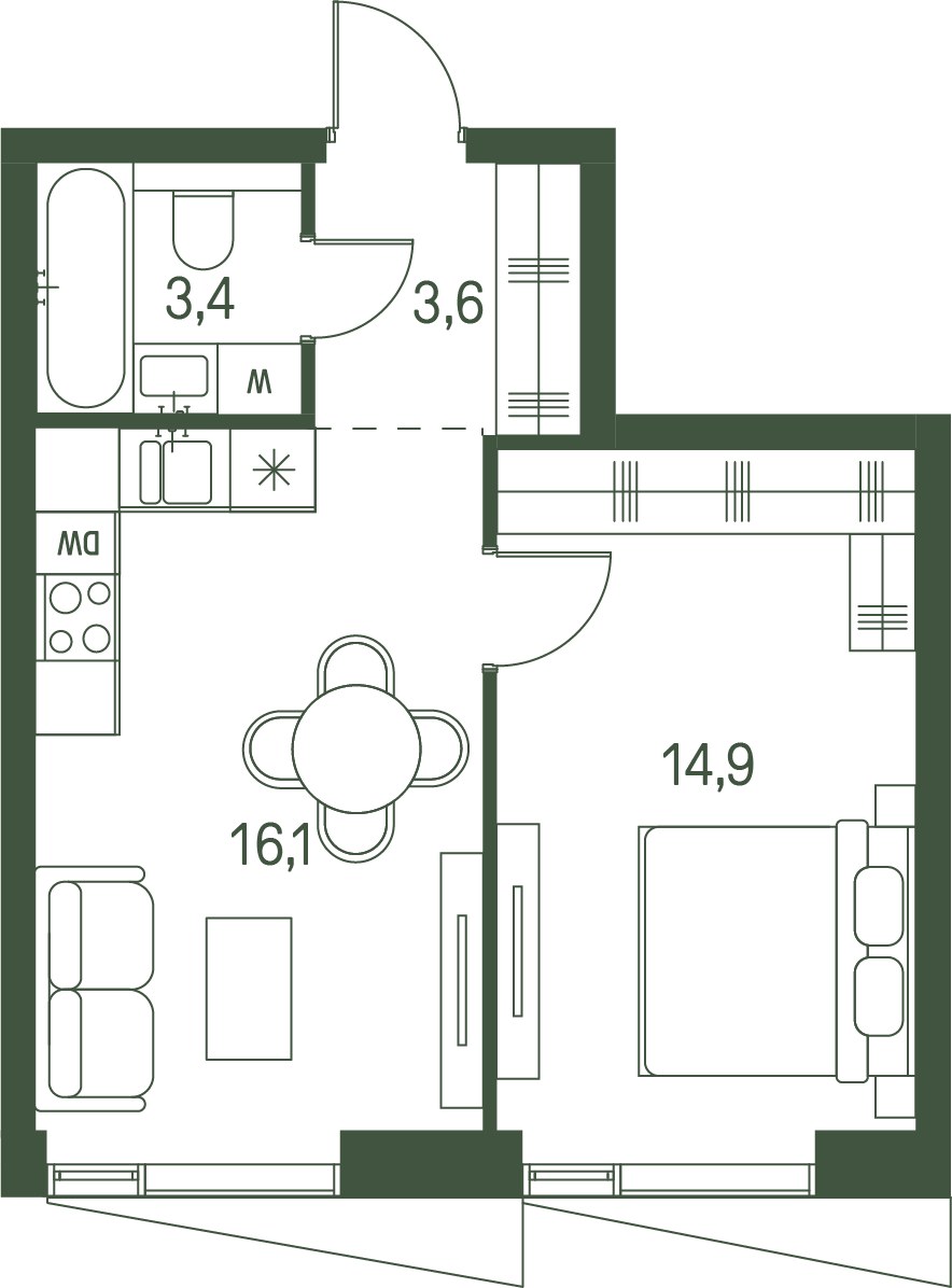 Планировка 38.0 м²