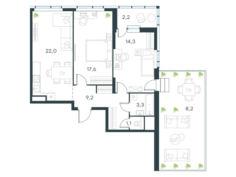 Планировка 77.9 м²