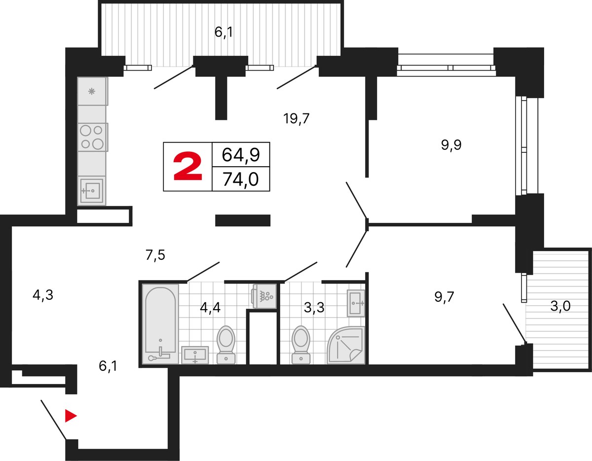 Планировка 74.0 м²