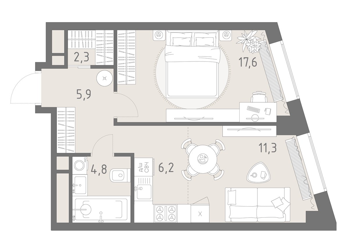 Планировка 48.1 м²