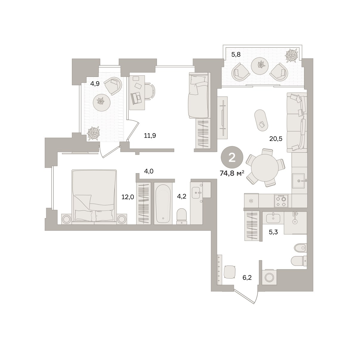 Планировка 74.76 м²