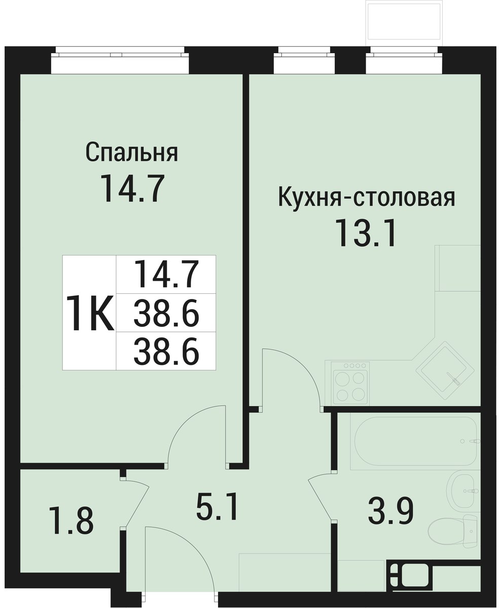 Планировка 38.6 м²