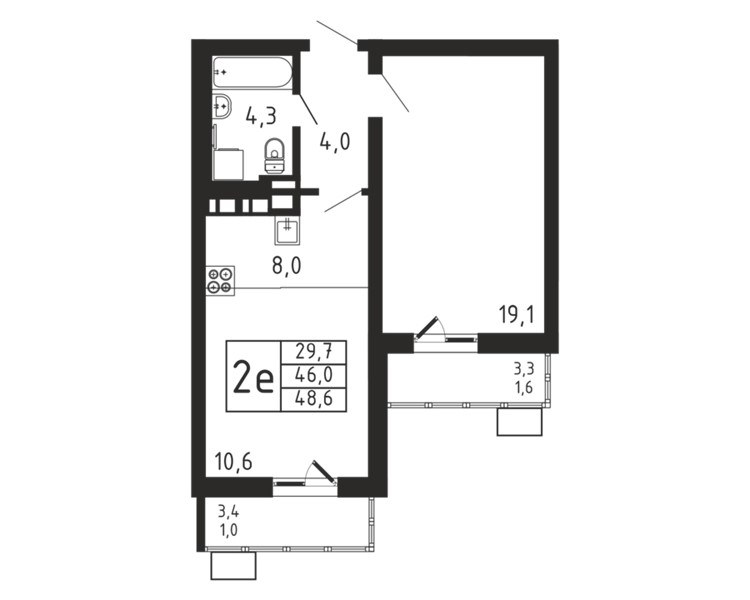 Планировка 48.6 м²