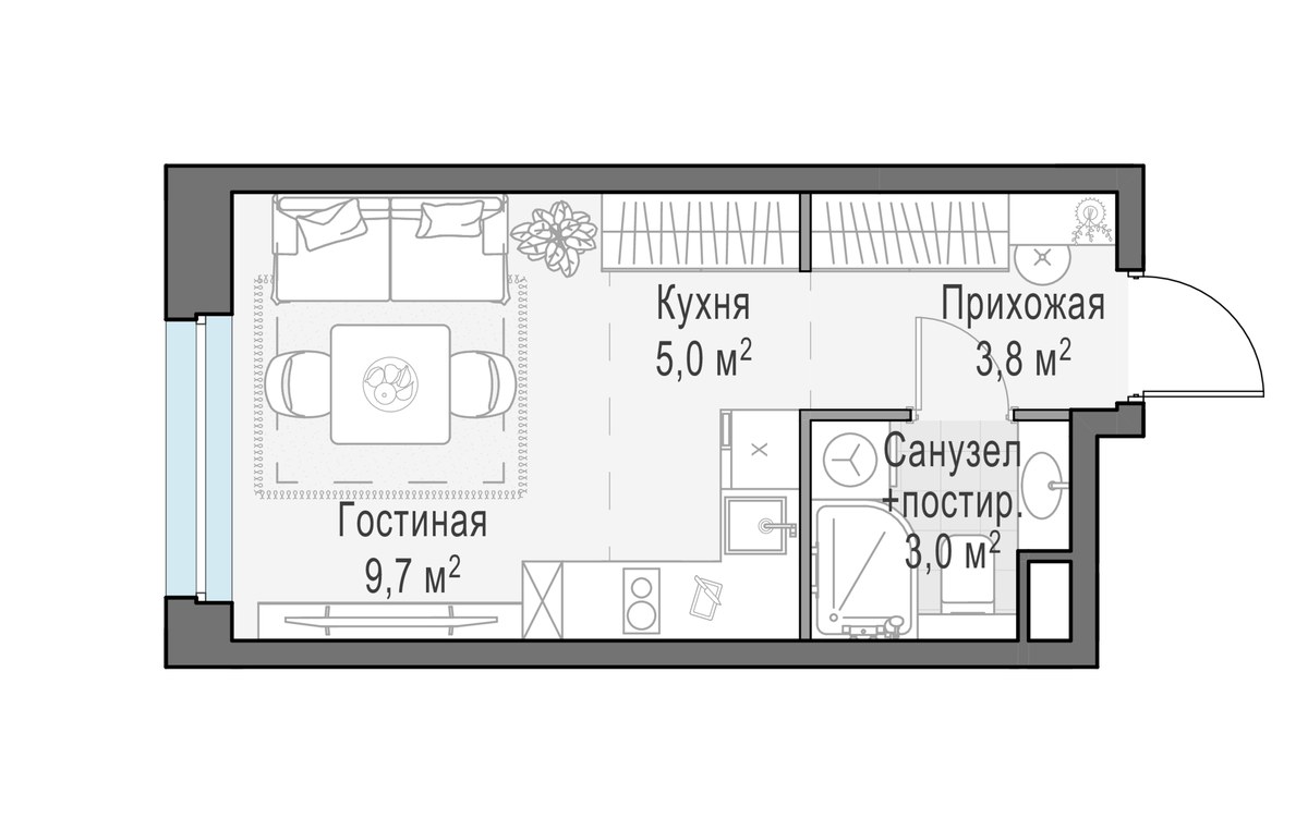 Планировка 21.5 м²