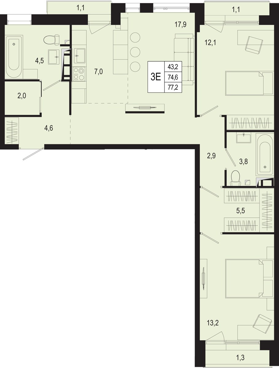 Планировка 74.5 м²