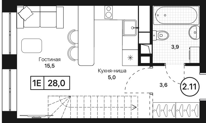 Планировка 28.0 м²
