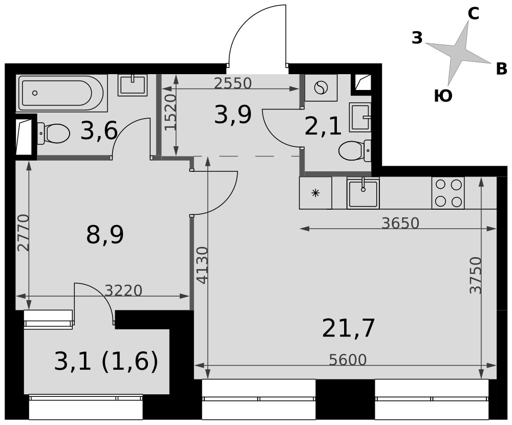 Планировка 41.8 м²