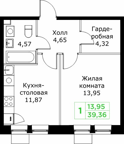 Планировка 39.5 м²
