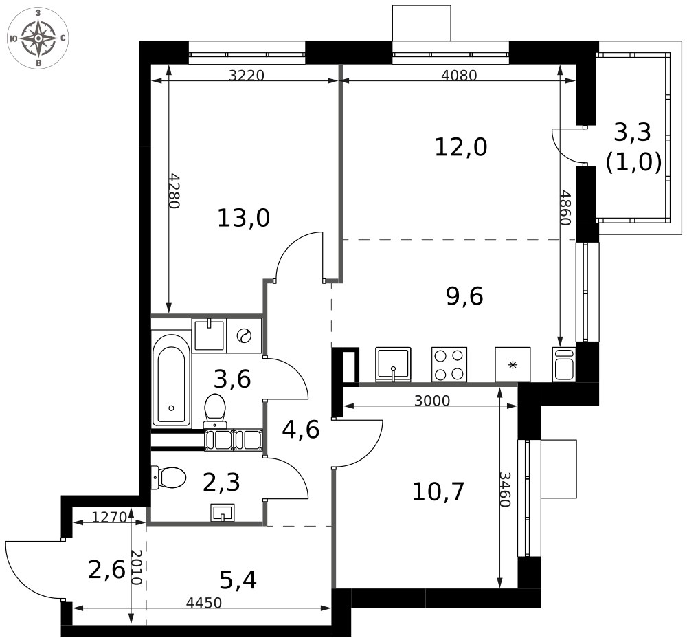Планировка 64.8 м²