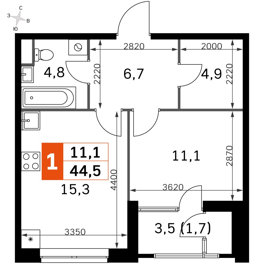 Планировка 42.4 м²