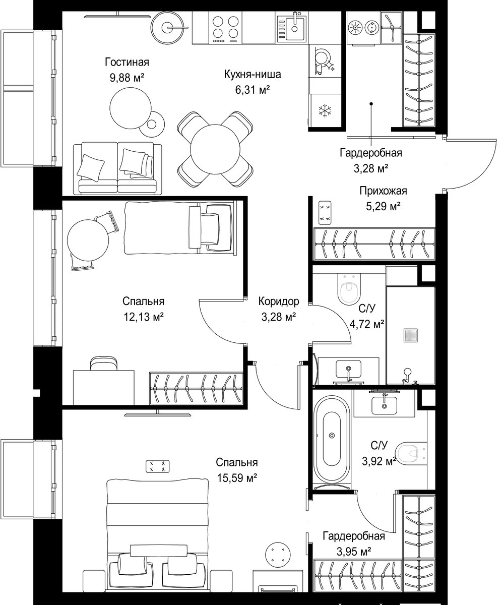 Планировка 68.35 м²