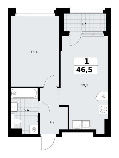 Планировка 46.5 м²