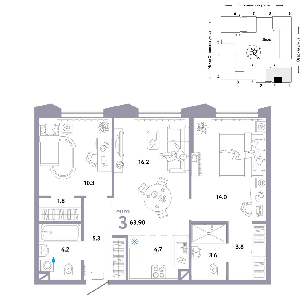Планировка 63.9 м²