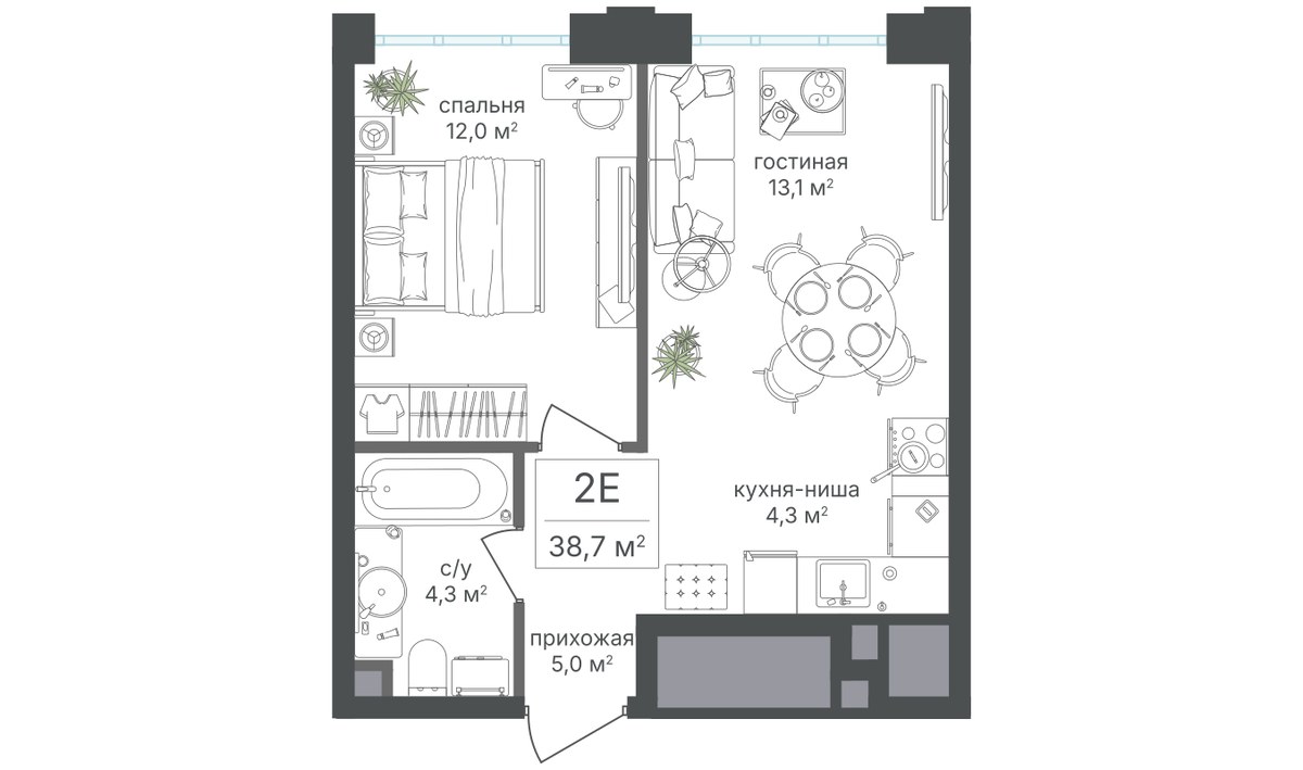 Планировка 38.7 м²