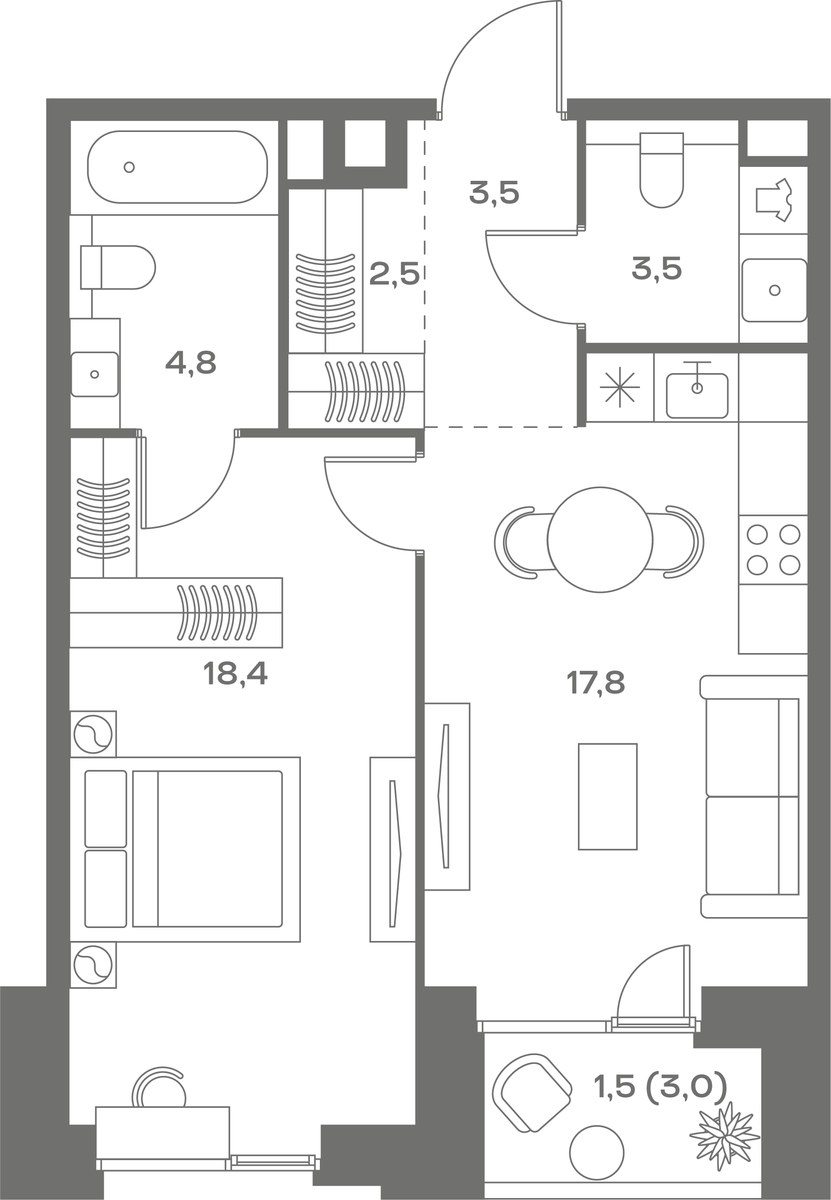 Планировка 52.0 м²