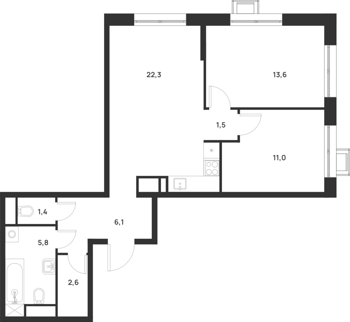 Планировка 64.3 м²