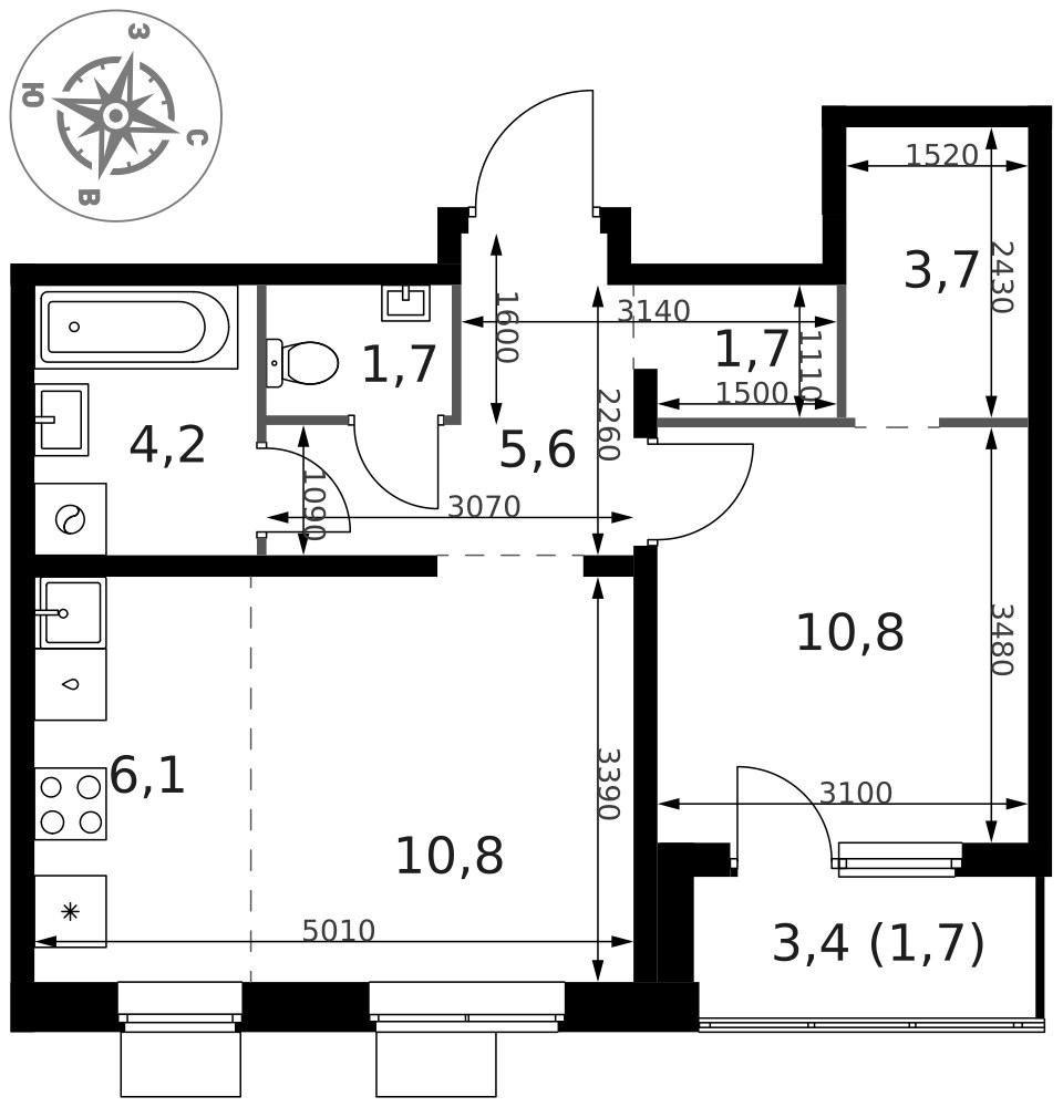 Планировка 46.3 м²