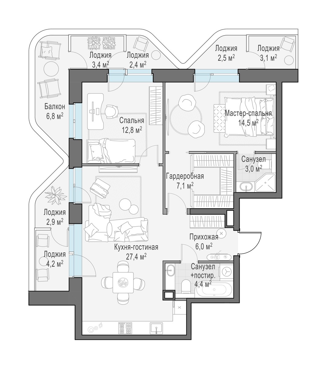Планировка 86.3 м²