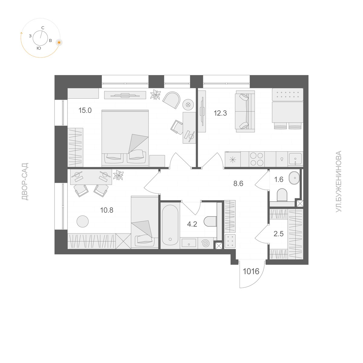 Планировка 55.0 м²