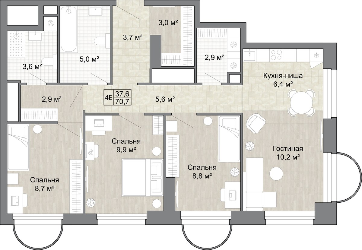 Планировка 70.7 м²