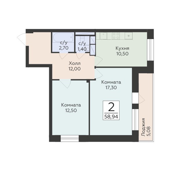 Планировка 58.94 м²