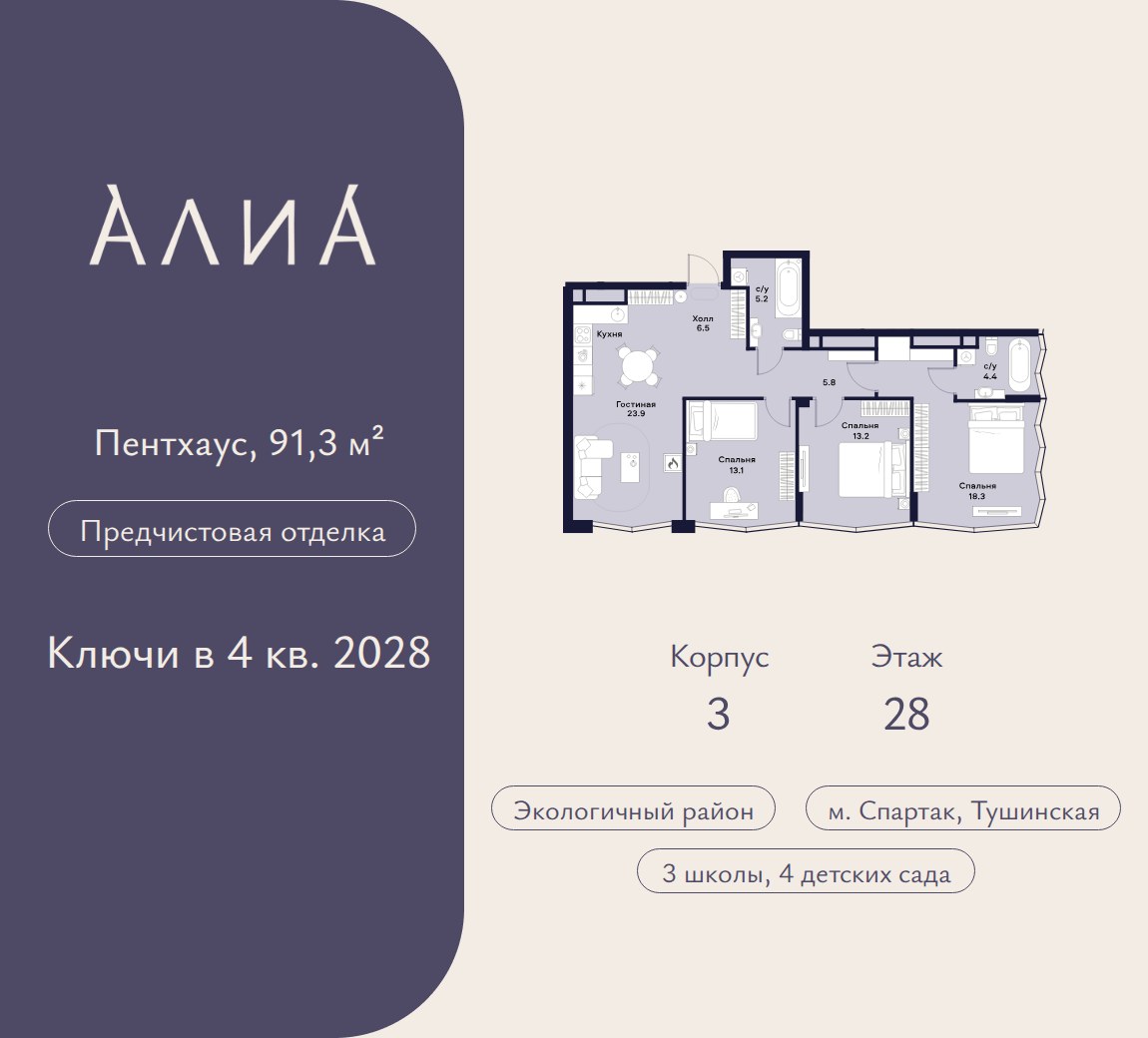 Планировка 91.3 м²