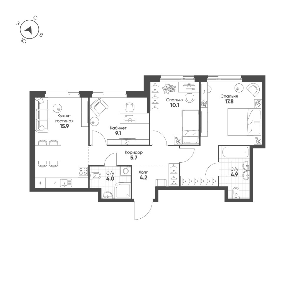 Планировка 71.7 м²