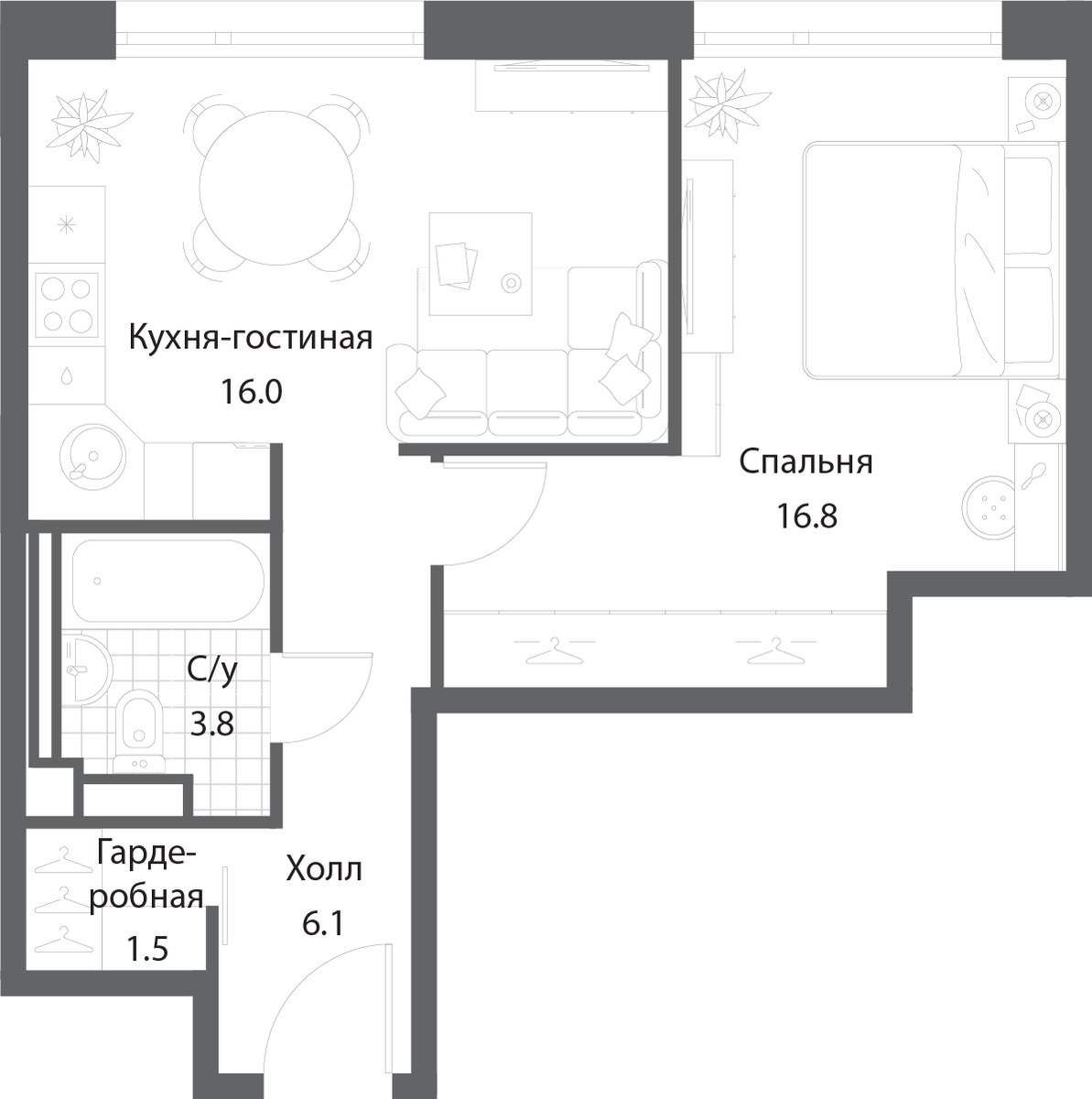 Планировка 44.9 м²