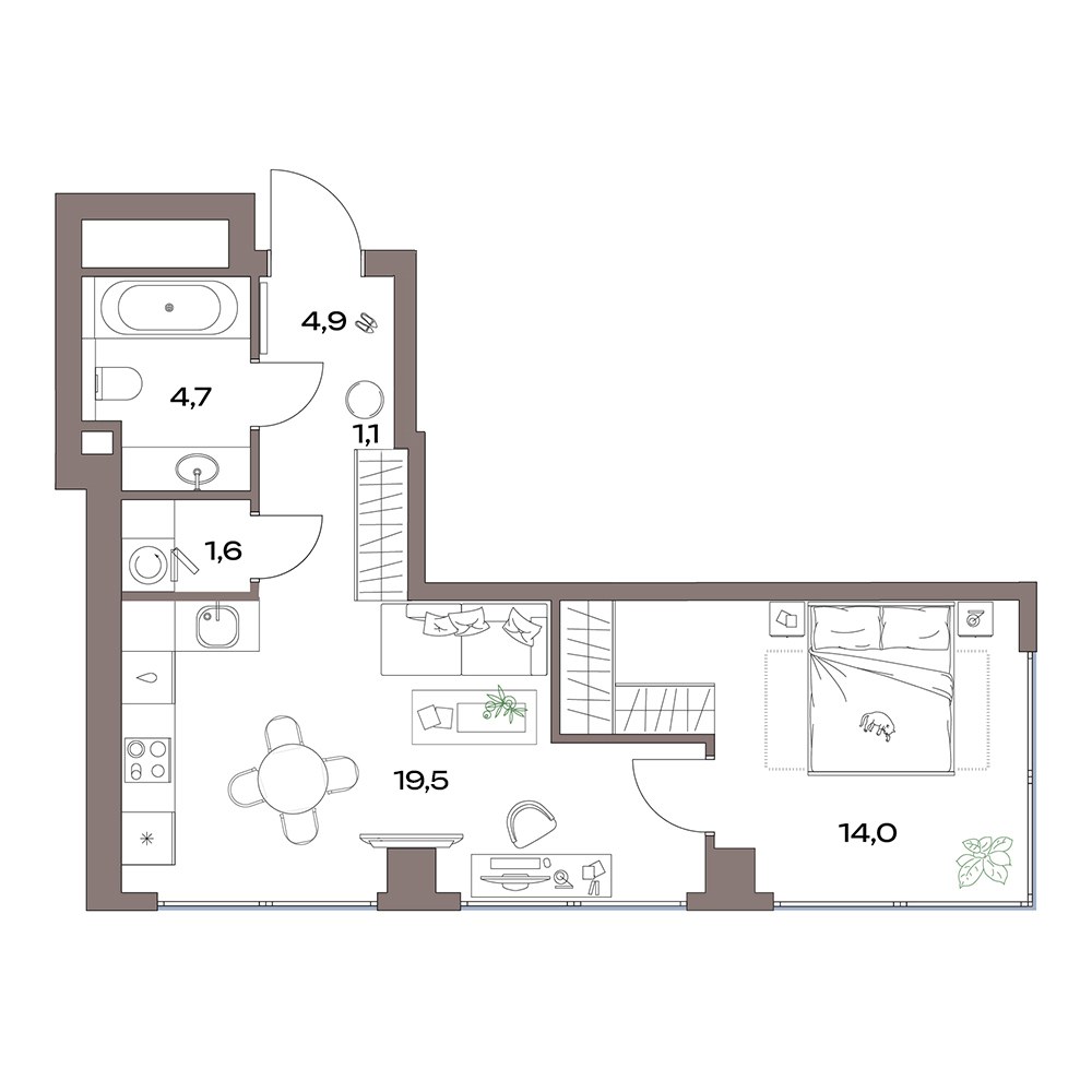 Планировка 45.6 м²