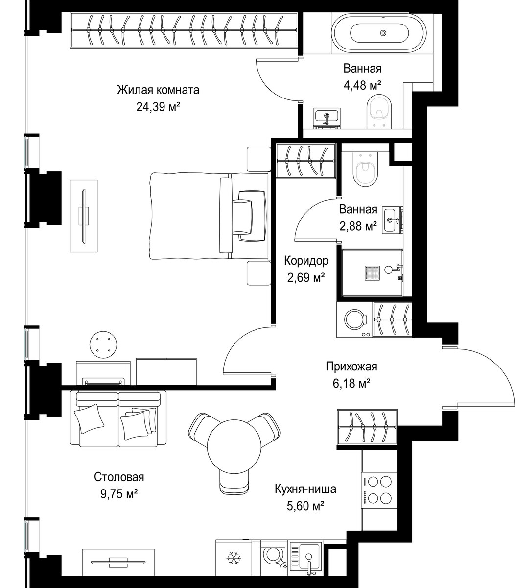Планировка 55.97 м²