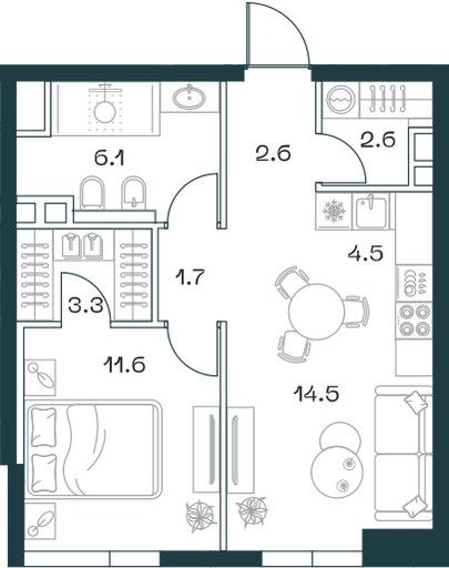 Планировка 46.9 м²
