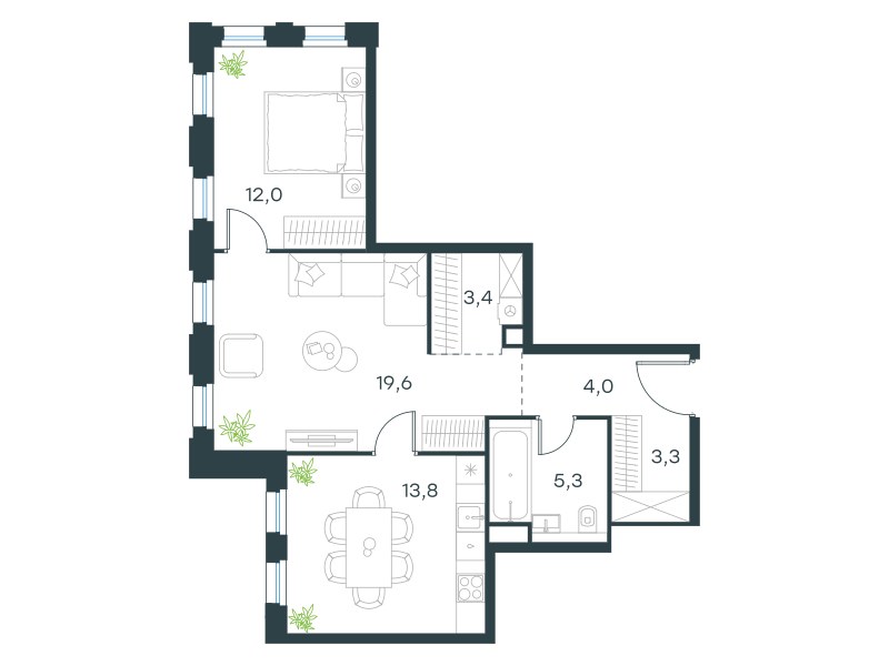 Планировка 61.4 м²