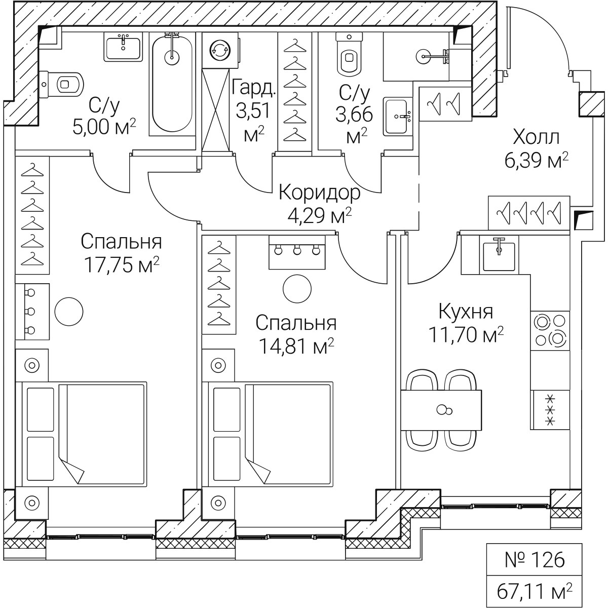 Планировка 67.11 м²