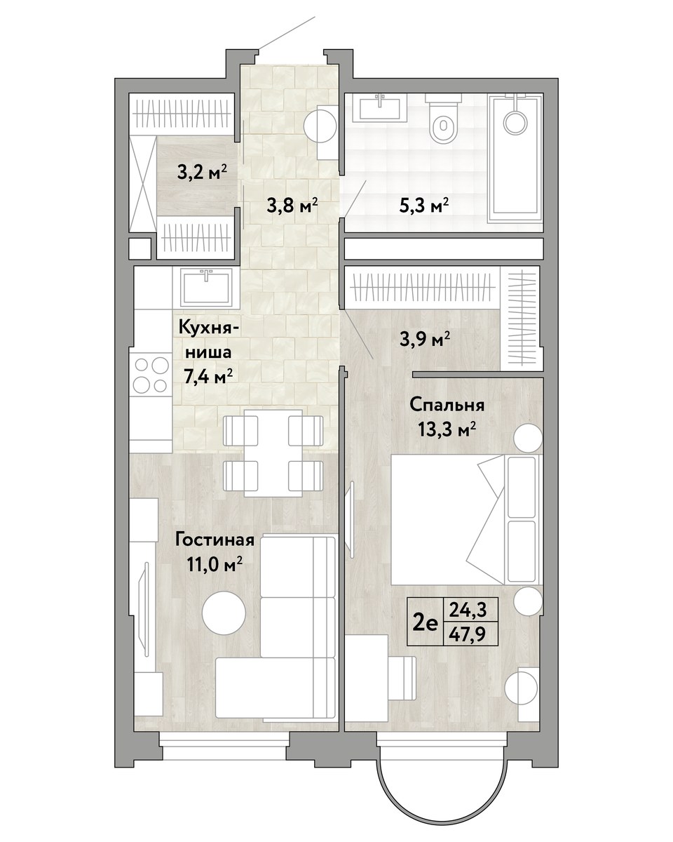 Планировка 47.9 м²