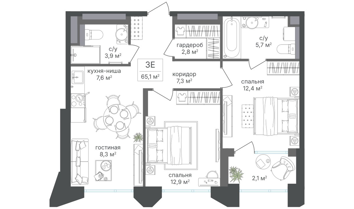 Планировка 63.0 м²