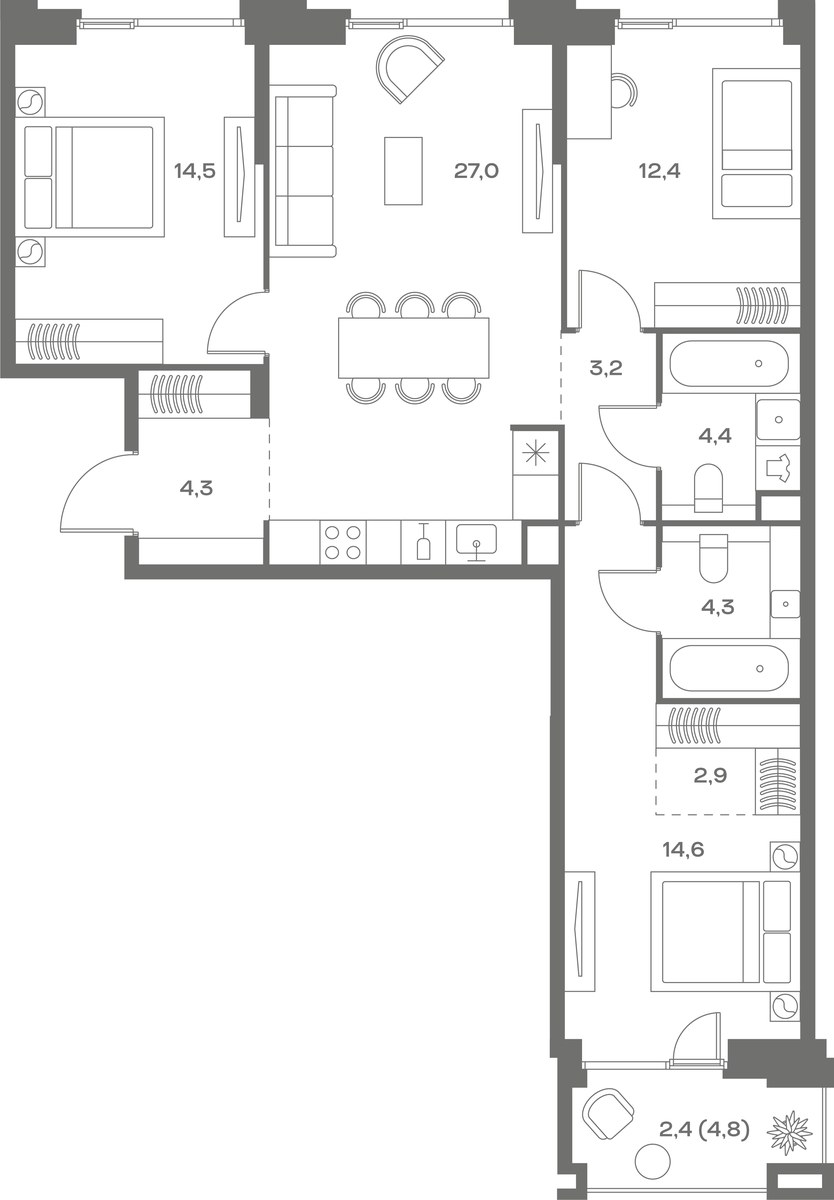 Планировка 90.0 м²