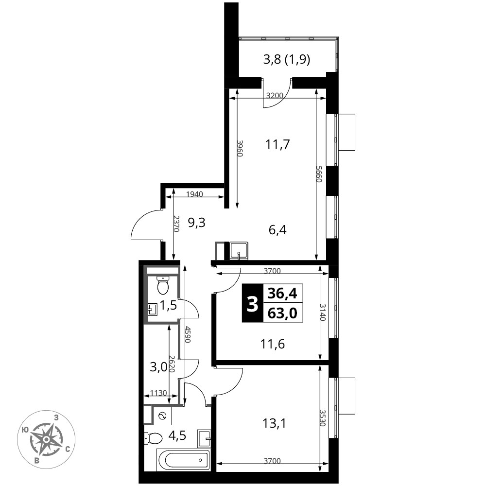 Планировка 63.0 м²
