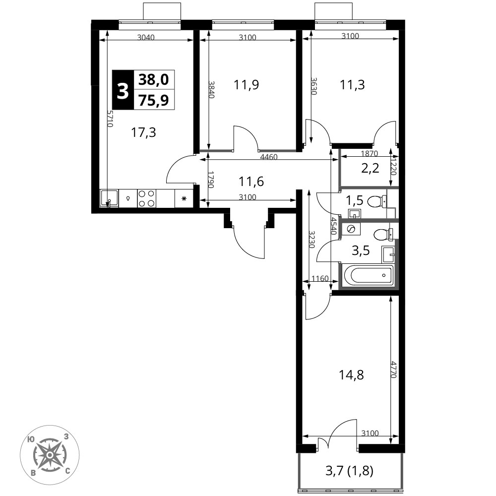 Планировка 75.9 м²