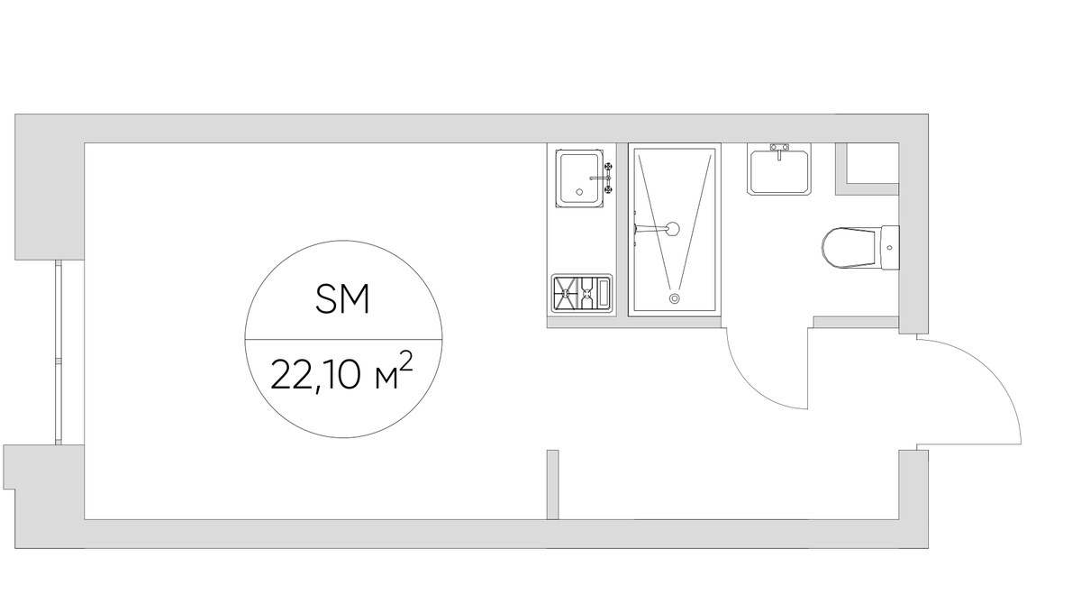 Планировка: 1-комнатная, 22.1 м²