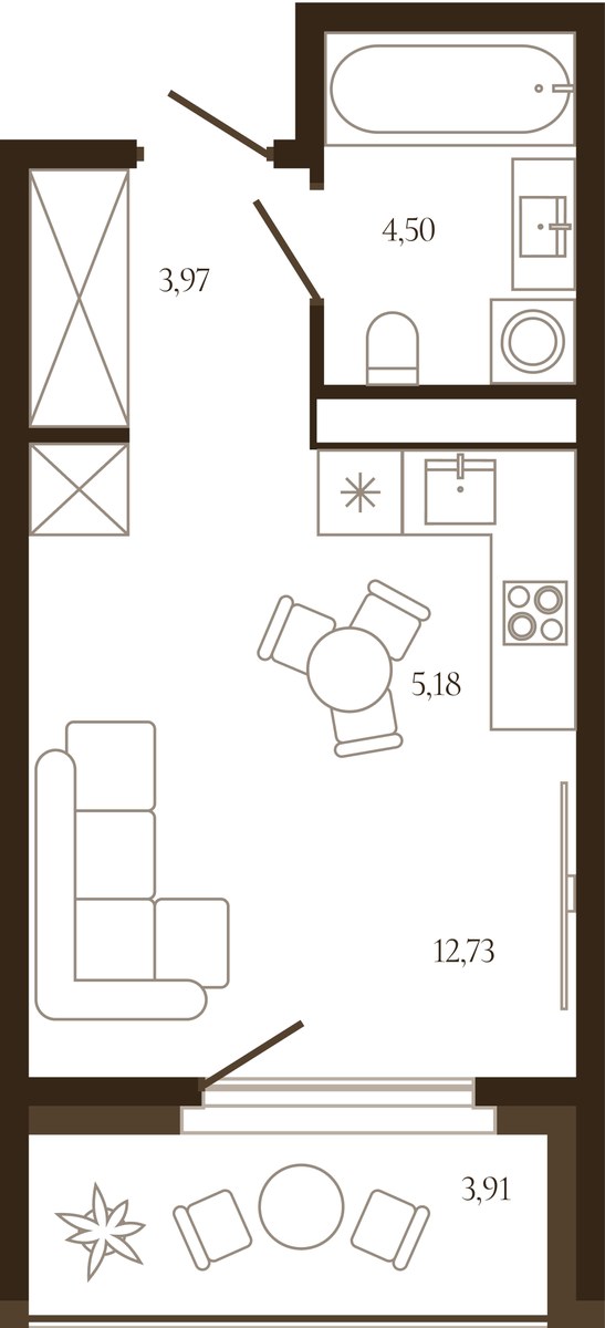 Планировка: Студия, 28.34 м²