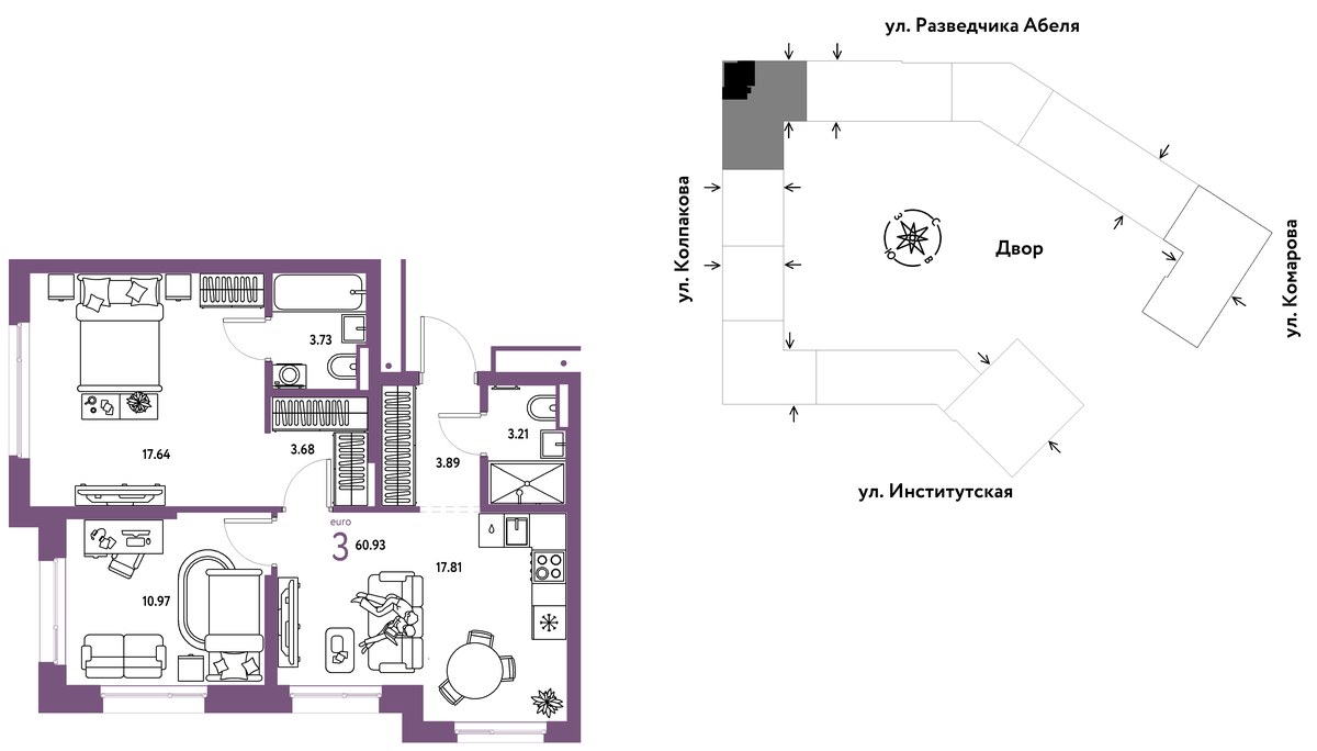 Планировка 60.93 м²