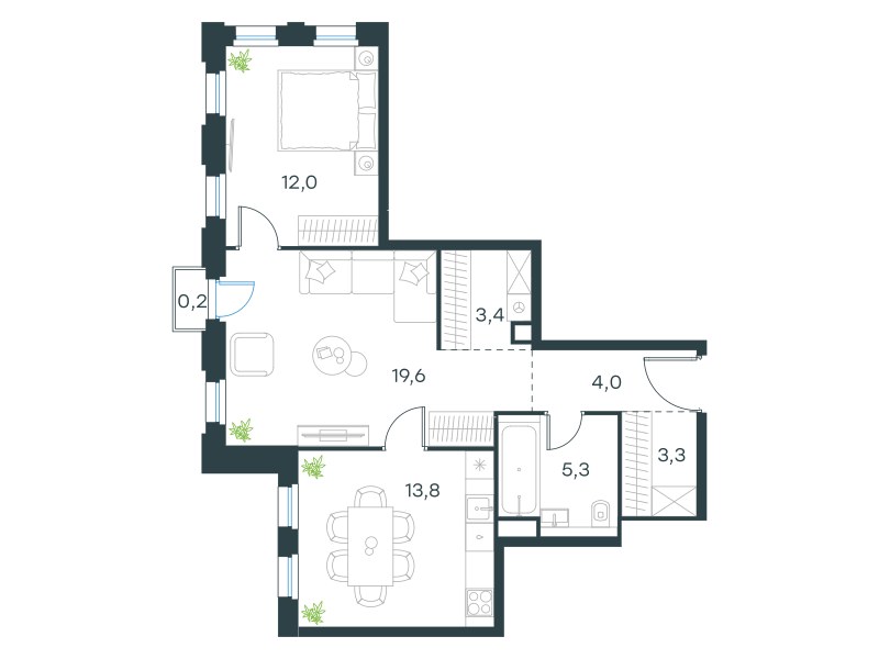 Планировка 61.6 м²