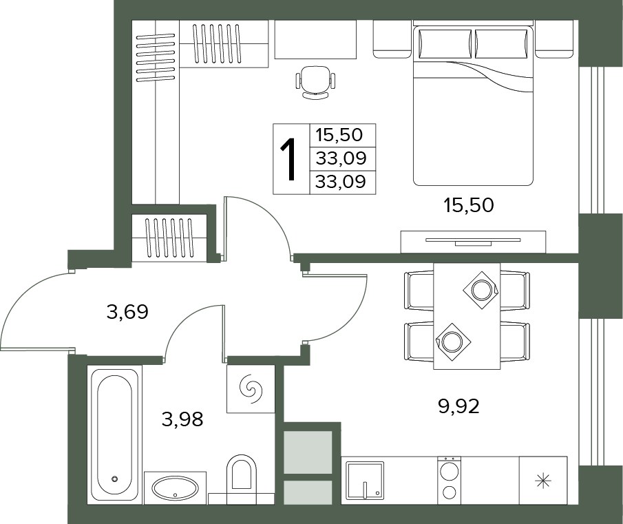 Планировка 33.23 м²