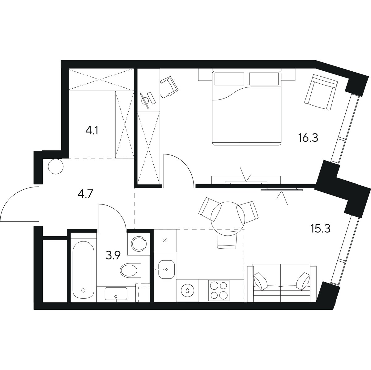Планировка 44.3 м²