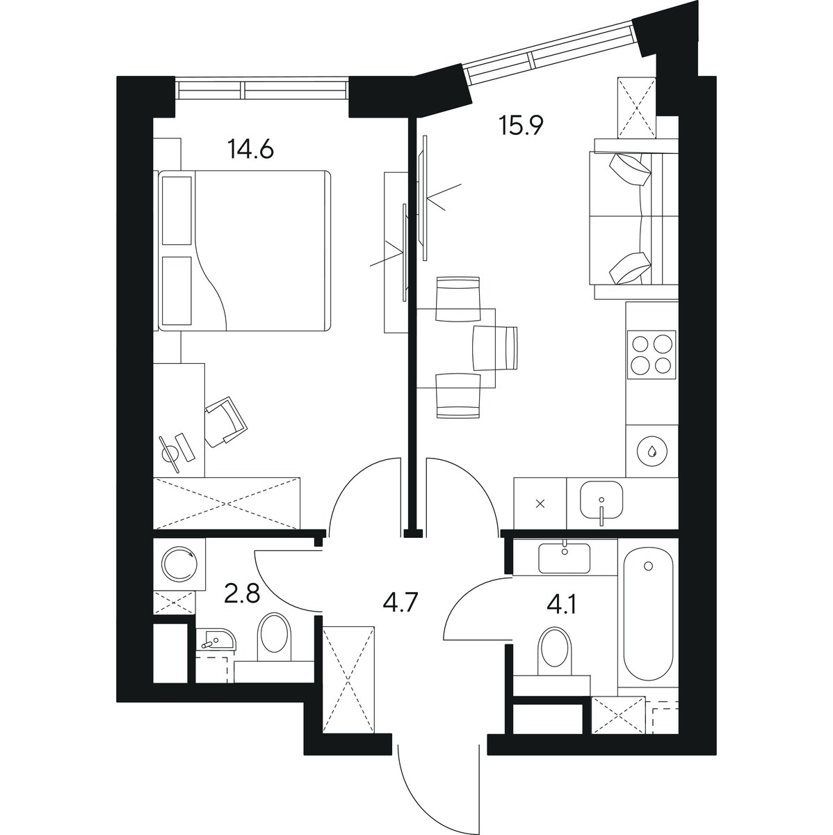 Планировка 42.1 м²