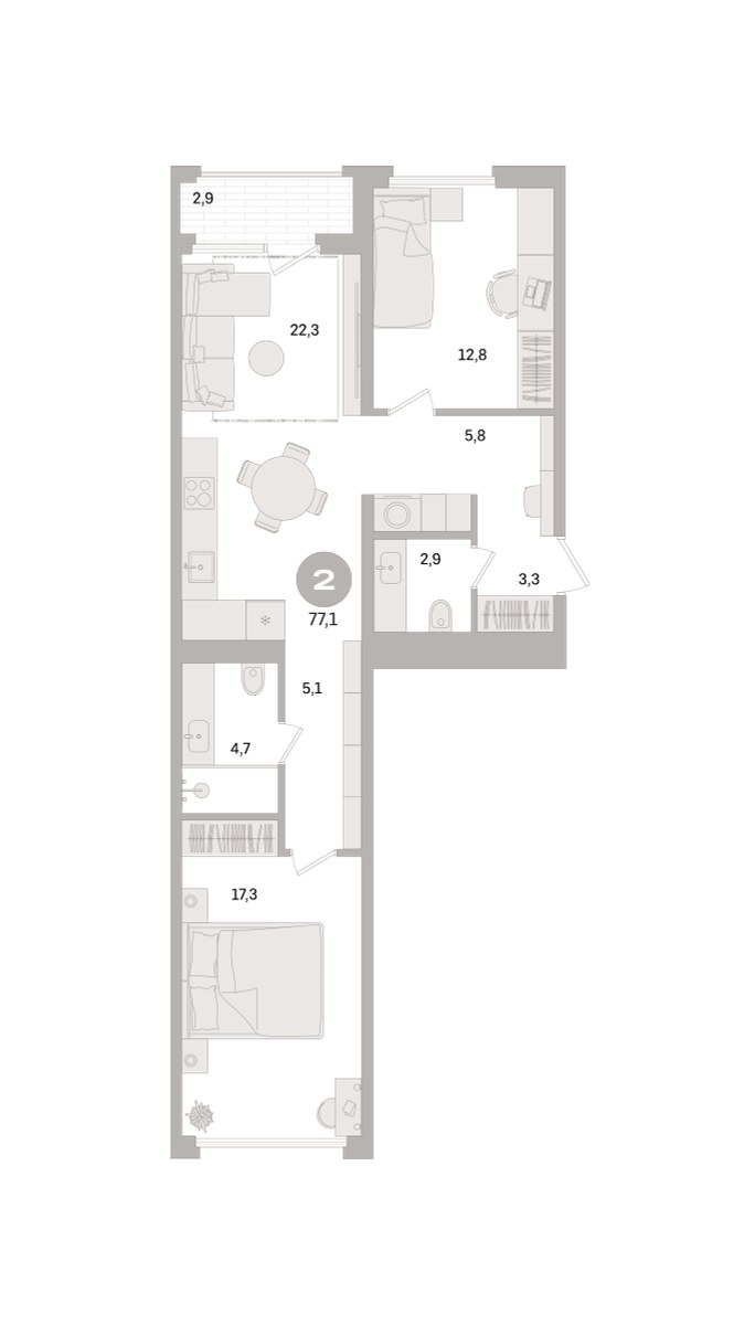 Планировка 77.1 м²